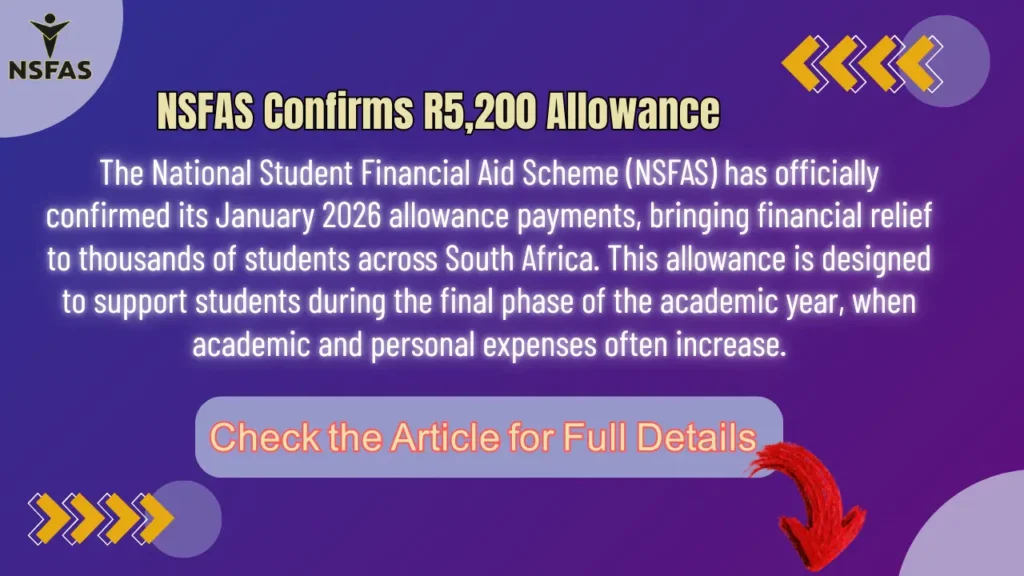 NSFAS Confirms R5200 Allowance January 2026 Check Complete Details & TVET Dates Issued
