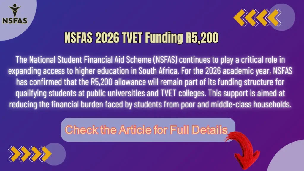 NSFAS 2026 TVET Funding R5,200 Check Eligibility & Payment Dates