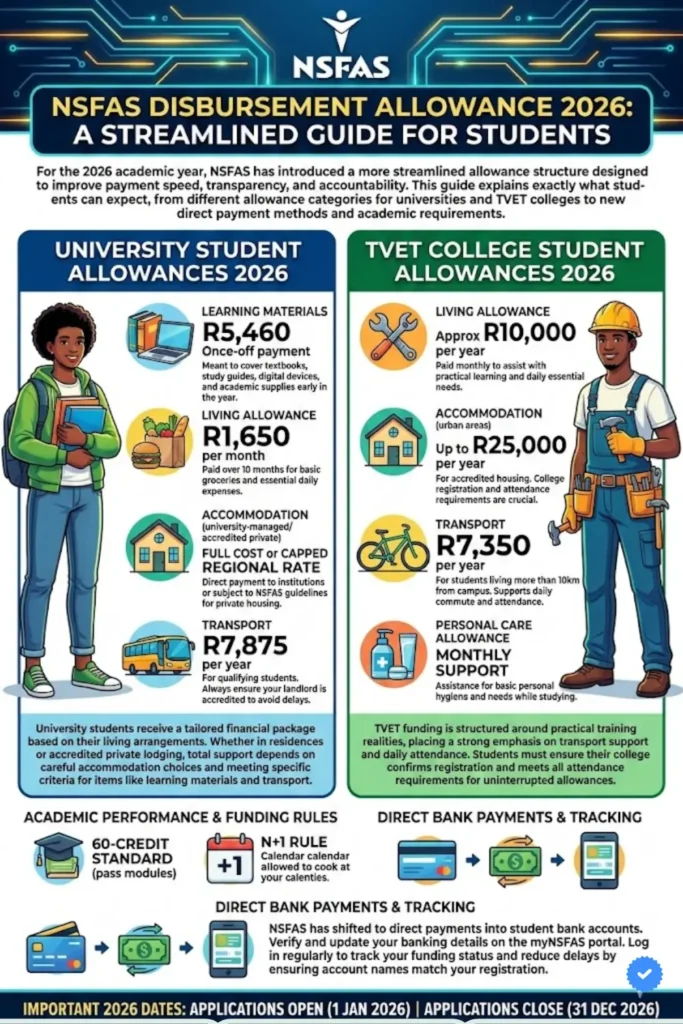 NSFAS Disbursement Allowance 2026 & Check 2026 TVET Collage Allowance Breakdown