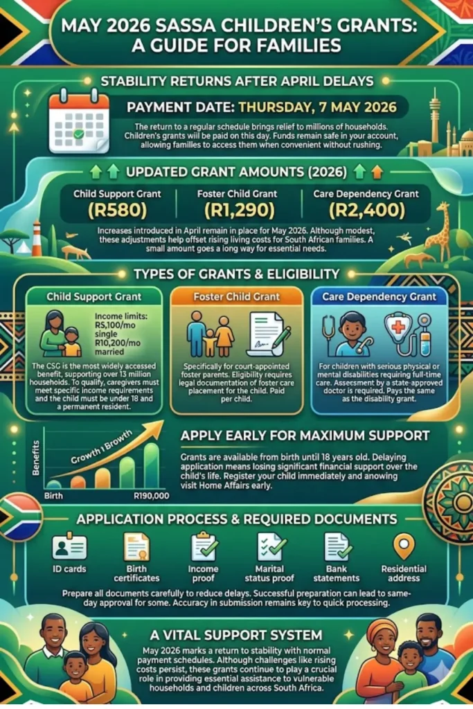 SASSA May 2026 Children Grants Increased by R20 from R560 to R580 in April 2026 