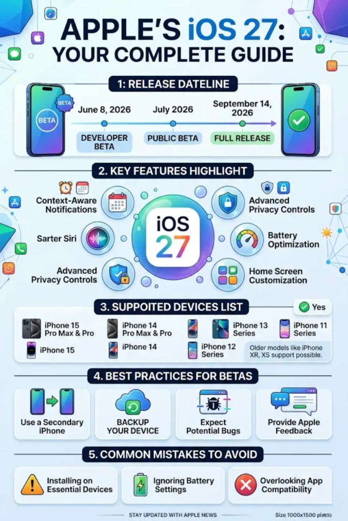 Apple iOS 27 Release Date Announced – Download Timeline, Features & Supported iPhones